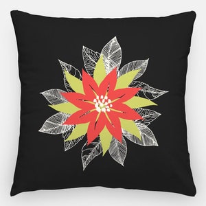 Artisan Pillow Case 18 x18 inches, Poinsettia & Berries Pillow Cover, Holiday Pillow, Winter Decor, Traditional Christmas Holiday Design