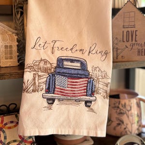 Handcrafted Patriotic Embroidered Tea Towels Red White and Blue Everyday American Kitchen Towels USA Stars & Stripes Towels for 4th of July