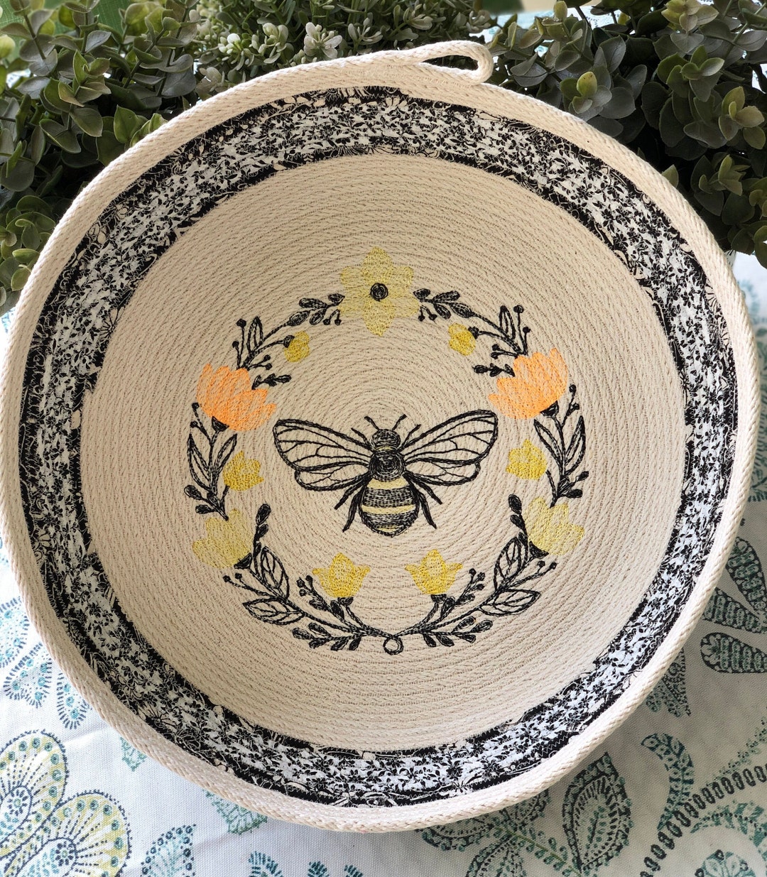 Rope Bowl Embroidered Cotton Rope Bowl Handcrafted Etsy