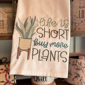 Handcrafted Embroidered Tea Towel for Kitchen Gift Quote Farmhouse Kitchen Mothers Day Gift, Herb & Plant Lovers Kitchen Towel Gift Under 20