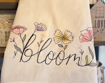 Tea Towel Handcrafted Embroidered Floral Cotton Kitchen Towel for Spring and Summer Kitchen Decor Floral Kitchen Dish Towel Gift Under 20