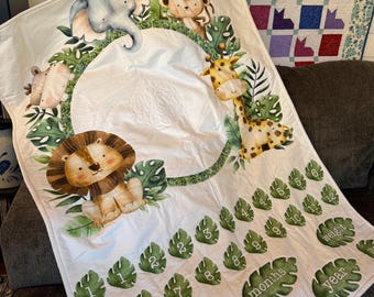 Colcha de crecimiento Wee Safari, colcha Jungle Babies, manta de hitos para bebés, colcha para bebés hecha a mano, colcha para bebés, decoración de guardería, regalo para baby shower