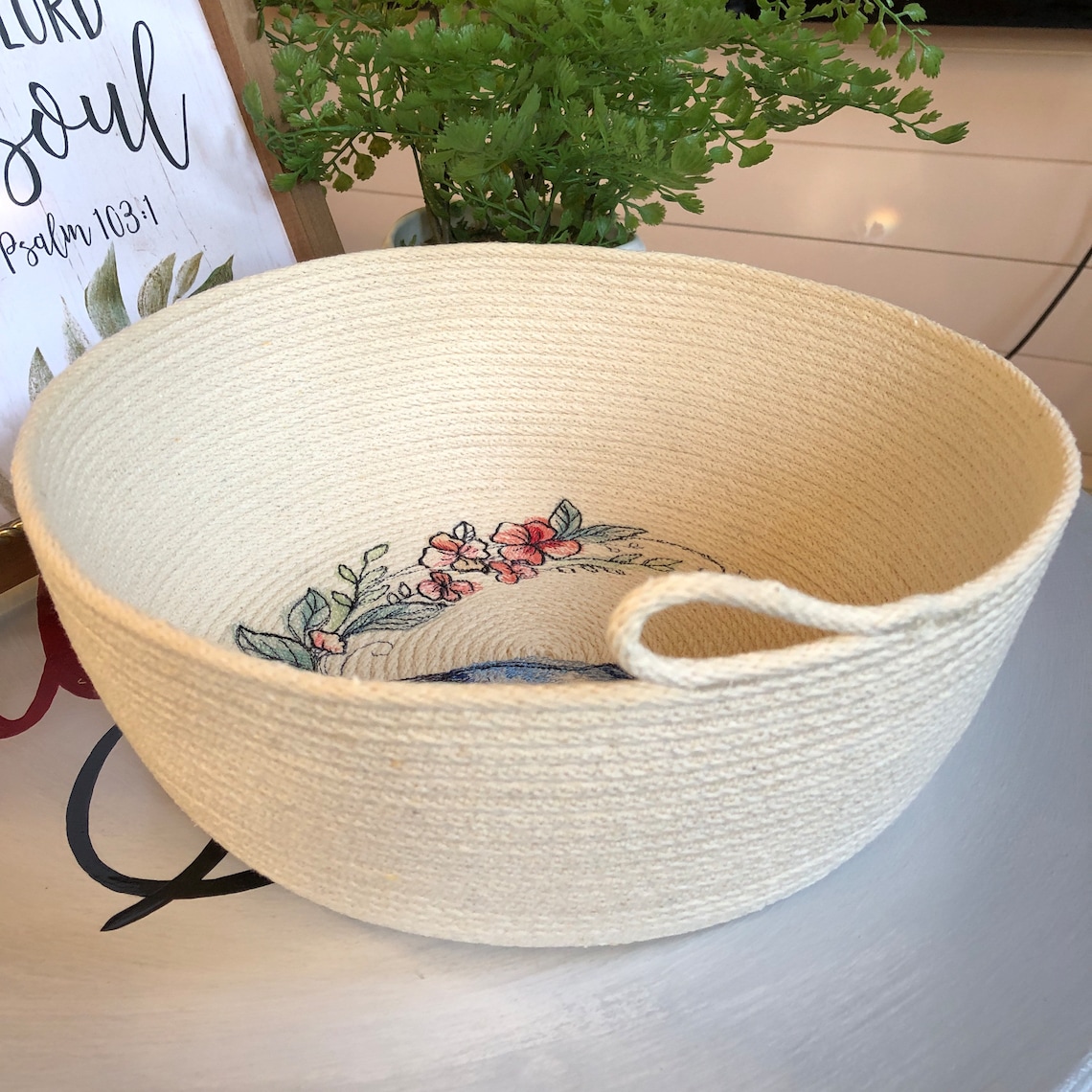 Rope Bowl, Embroidered Cotton Rope Bowl, Handcrafted Decorative Bowl