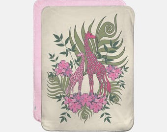 USA ヴィンテージ　カラフル　ベビーブランケット　動物ファブリック　未使用 Vintage the World of Baby Mink Giraffe Blanket Pink Purple