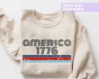 America 1776 Vintage Sweatshirt, 4th of July Shirt, USA Shirt, American Flag Tee, America 1776 Retro Shirt, Independence Day Gift For Dad