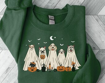 Halloween Sweatshirt, Halloween Sweater, 2024 Happy Halloween, Retro Spooky Season, Halloween Dog Sweatshirt, Ghost Dog Shirt, Gift For Her