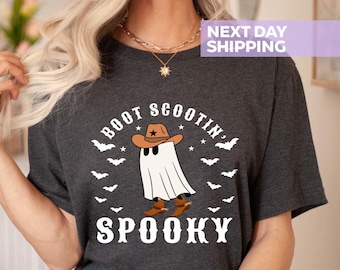 Boot Scootin Spooky Shirt, Cute Spooky Shirt, Halloween Gift, Halloween Shirt, Cowboy Ghost Shirt, Western Halloween Shirt, Gift For Her