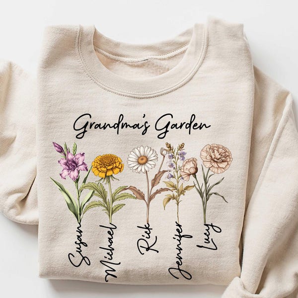 Omas Garten Sweatshirt, Benutzerdefiniertes Birthflower Sweatshirt, Geschenk für Oma, Liebe wächst hier, Mamas Garten Sweatshirt, Muttertagsgeschenk