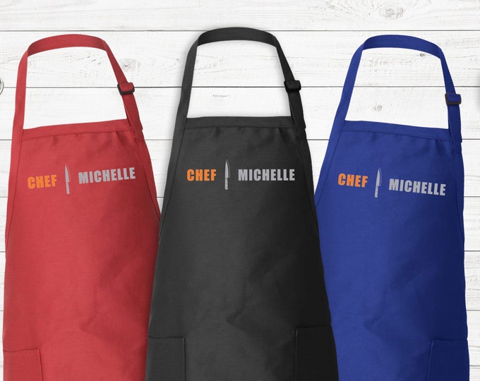 Chef Kitchen Apron, Personalized Chef, Gift Custom Name Cooking Apron with Pockets, Apron for Women & Men, Printed Apron, Personalized Gift,