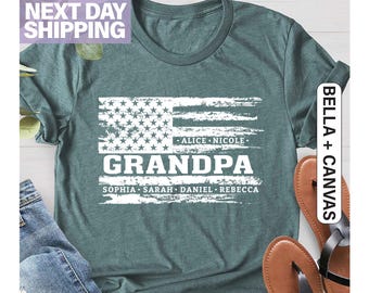 Personalized Grandpa T-Shirt, Flag with Grandkids Names, Shirt for Grandpa, Grandpa's Birthday, Father's Day Gift for Grandpa from Grandkids