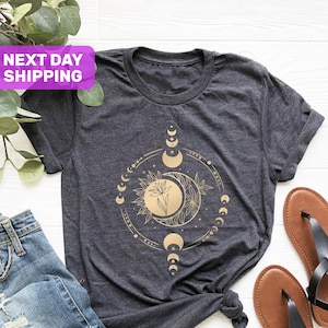 Mystic Moon And Sun Shirt, Celestial Moon Shirt, Boho Moon Shirt, Moon Phase T-Shirt, Boho Vintage Moon Shirt, Mystical Moon Phase Shirt