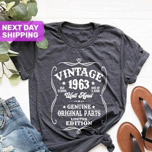 Chemise 62e anniversaire, t-shirt bien vieilli 1963, chemise vintage 1963, chemise avec pièces d'origine, t-shirt en édition limitée, chemise vintage 1963, chemise rétro 1963