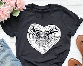 Tree Trunk Heart Shirt, Nature Life Shirt, Camping Shirt, Hiking Shirt, Gift For Mother, Campers Gift, Forest Shirt, Heart Wood Slice Shirt