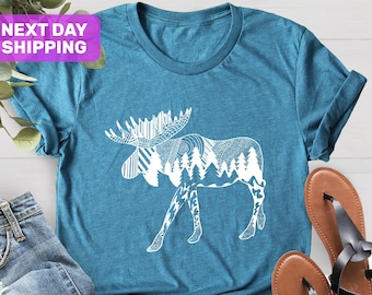 Nature Moose Shirt, Cute Shirt for Women, Moose Shirts, Moose Lover Gift, Gift for Her, Womens Shirt, Christmas Moose Shirts, Xmas Gift