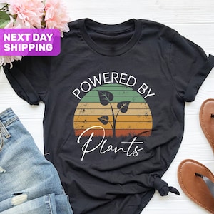 Powered By Plants Shirt, Vegetarian Shirt, Plant Lover Shirt, Vintage Plants Shirt, Shirt Gifts for Vegan, Vegan Shirt, Farmer Mom Gift Tee