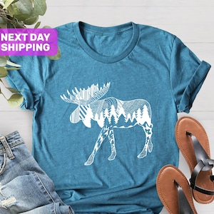 Nature Moose Shirt, Cute Shirt for Women, Moose Shirts, Moose Lover Gift, Gift for Her, Womens Shirt, Christmas Moose Shirts, Xmas Gift