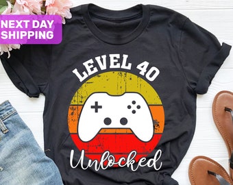 Level 40 Unlocked, 40th Birthday Shirt for Men, Funny Shirt for Gamer Dad, Funny 40th Birthday T-Shirt for Men, Funny Gift for Gamer Dad