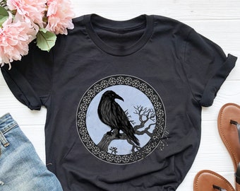 Raven Lover Shirt, Scandinavian Tree Shirt, Gift For Men, Goth Raven Shirt, Bird Lover Shirt, Raven Woman Shirt, Bird Crow Shirt