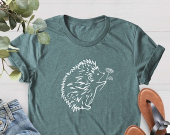 Hedgehog And Flower Shirt, Hedgehog Lover Shirt, Hedgehog Print Shirt, Animal Lover Shirt, Hedgehog Birthday Gift Shirt, Hedgehog Owner Gift