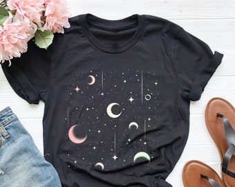 Celestial Shirt, Moon T-Shirts, Moon Graphic T-Shirt, Moon Phase Astrology Astronomy, Women Moon Gift Tee, Garment Dyed, Gift For Her
