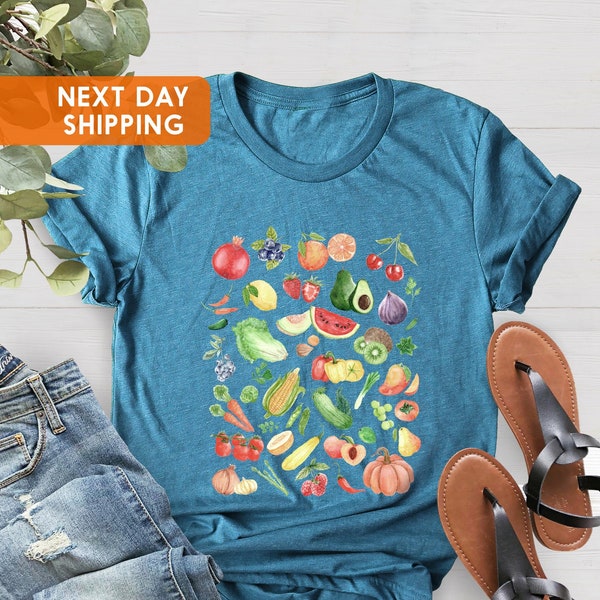 Fruit Veggie Cottage Core T-Shirt, Vegetarian Shirt,  Botanical Strawberry Print Organic Vegan, Garden Aesthetic Clothing, Gift For Gardener