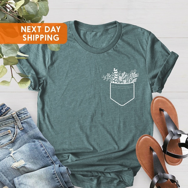 Wildflower Shirt, Wild Flowers Shirt, Pocket Tee, Spring Shirt,Flower Shirt,Pocket Flower Shirt, Plant Lover Gift,Gardening Tee,Nature Shirt