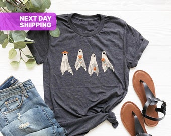 Halloween Shirt, Halloween T-Shirt, Floral Ghosts Shirt, Trick or Treat Shirt, Pumpkin Tee, Ghost With Flowers Shirt, Fall Shirts for Women