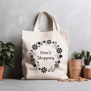 Custom Nana&#39;s Wreath Shopping Canvas Bag, Mother&#39;s Day Gift, Gift for Grandma, Mother&#39;s Day Gift For Grandma, Personalized Present Tote Bag