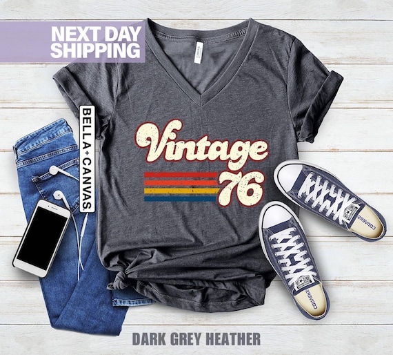 Vintage 1976 V-Neck Birthday Tee, Retro Style, 50th Birthday for Women, Vintage 1976 T-Shirt, 50th Birthday, 50th Birthday Gift, Father Gift