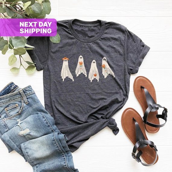 Halloween Shirt, Halloween T-Shirt, Floral Ghosts Shirt, Trick or Treat Shirt, Pumpkin Tee, Ghost With Flowers Shirt, Fall Shirts for Women