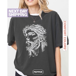 Jesus Vintage 90s Graphic Comfort Colors® Shirt, Jesus Hand Drawn Shirt, Christian Easter Shirt, Retro Halftone Graphic Shirt, He Has Risen