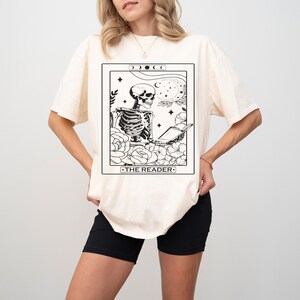 The Reader Tarot Card Comfort Colors® Shirt, Skeleton Reading Tee, Unisex Tarot Card Shirt, Book Lover Gift, Bookish Gift, Tarot Lover Gift image 2
