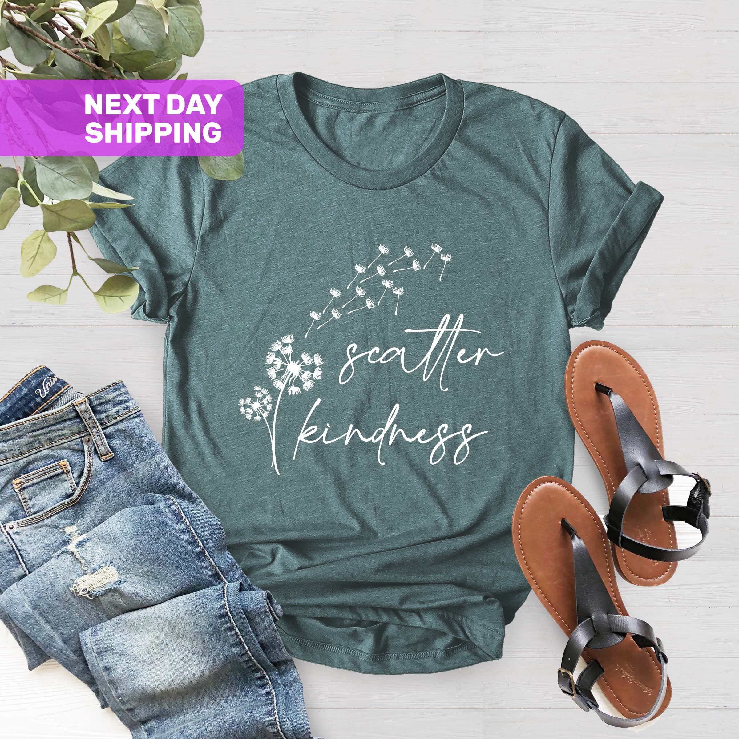 Women's 'Spread Kindness' T-Shirt - Funny Dandelion Inspirational Short Sleeve Tee - View #10