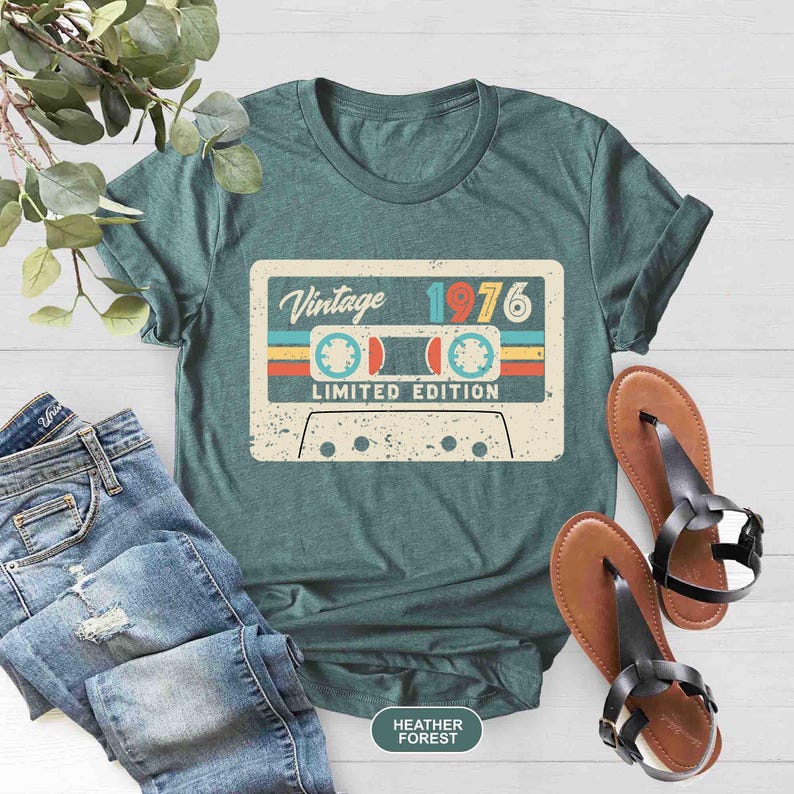 50th Birthday Shirt, Vintage 1976 Limited Edition Cassette T-Shirt, 1976 Birthday Shirt, 50th Birthday Gift For Women, 50th Birthday Men Tee image 3