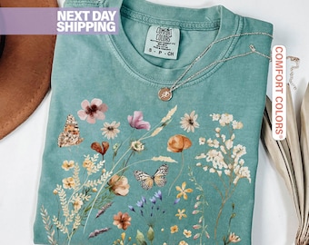 Vintage Pressed Flowers Shirt, Comfort Colors® Boho Cottagecore Shirt, Botanical Floral Tee, Wildflowers Shirt, Fairycore Gift Garden Lover