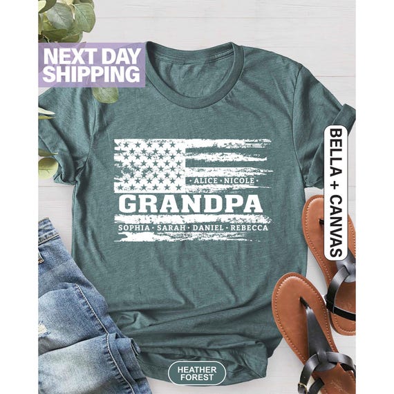 Personalized Grandpa T-Shirt, Flag with Grandkids Names, Shirt for Grandpa, Grandpa's Birthday, Father's Day Gift for Grandpa from Grandkids