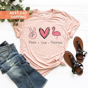 Flamingo Shirt for Women, Peace Love Flamingos T-shirt, Pink Flamingo T-shirt for Her, Flamingo Gift for Women, Gift for Flamingo Lover