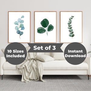 Green Wall Art Prints Botanical Set Of 3 Leaves Wall Decor Instant Digital Download 3 Piece Wall Art Art Natural Green Bedroom Wall Decor