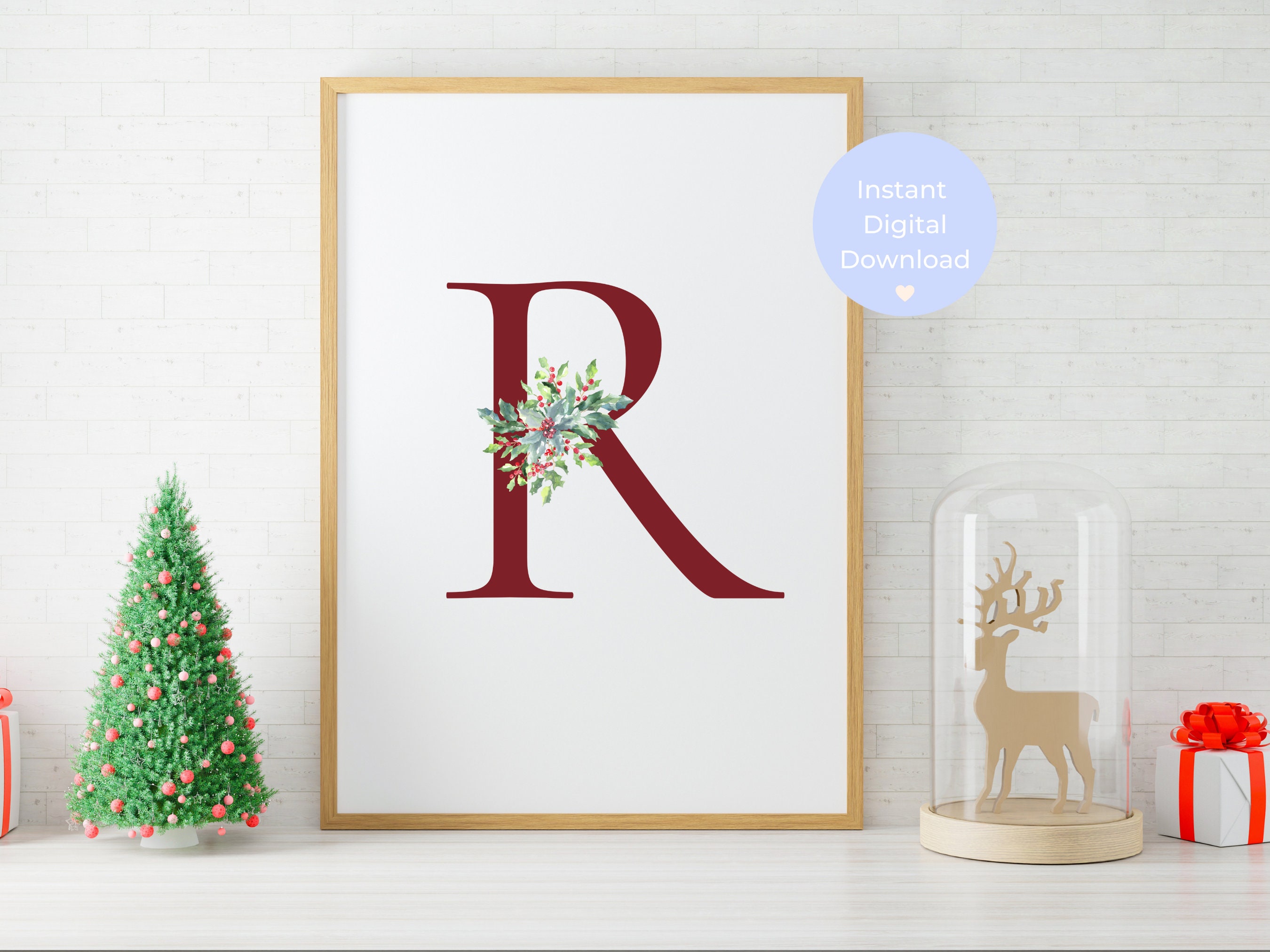 Letter R Printable Wall Art, Christmas Red Letter Print, Downloadable ...