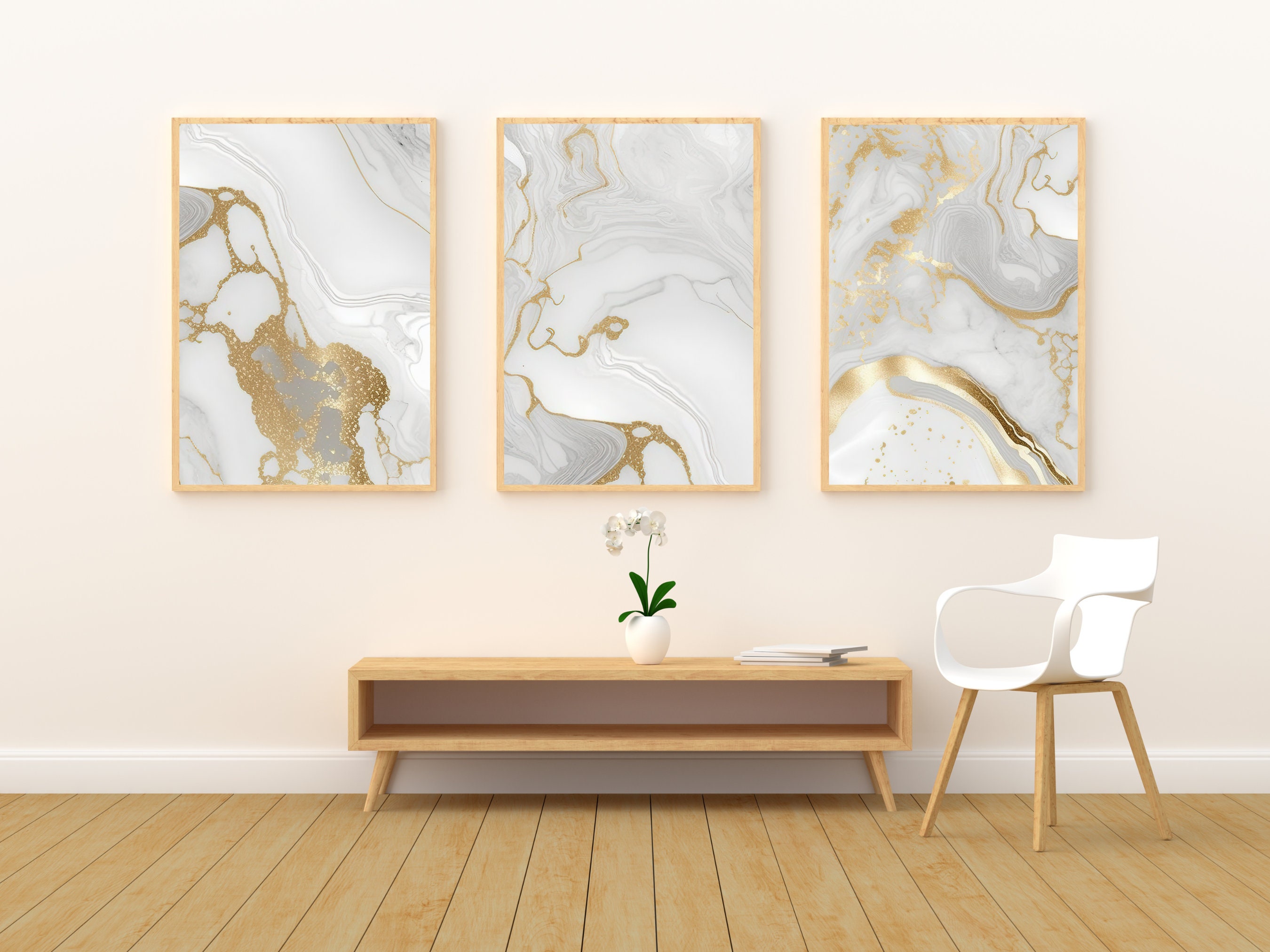 Beige Bedroom Prints Set of 3 Wall Art Marble Wall Decor Bedroom