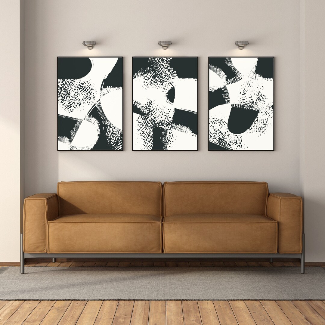 Black and White Pattern Wall Art Set of 3 Modern Abstract Prints Living ...