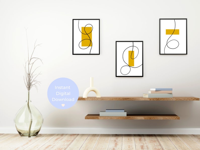 Set of 3 Piece Wall Art, Mustard Wall Art for Living Room, Modern