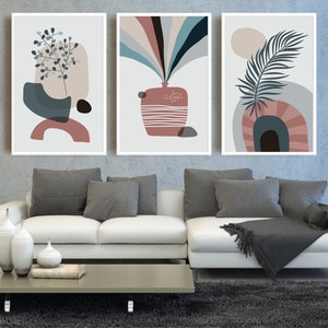 Boho Abstract Wall Art Prints, Boho Wall Decor, Set of 3 Prints, Scandi Art, Mid Century, Black, Beige, Green, Terracotta, Boho Wall Art