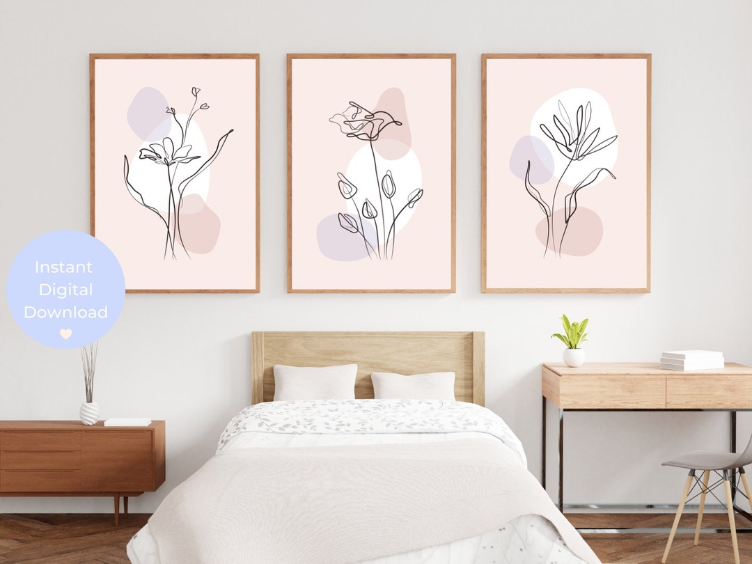 Blush Wall Art Pink Prints Set of 3 Floral Prints Art Botanical Wall ...