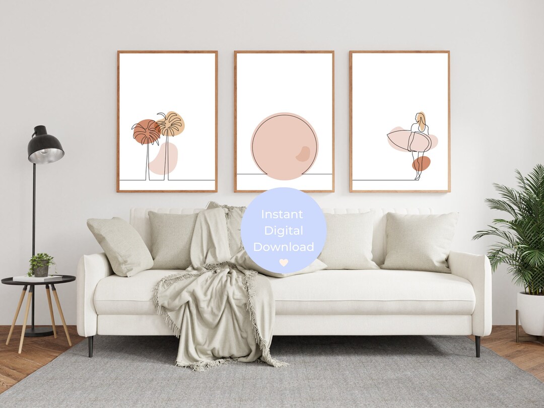 Blush Pink Wall Art, Set of 3 Piece Wall Art for Living Room, Summer ...
