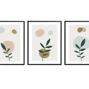 Contemporary leaf Wall Art Prints, Boho Wall Decor, Set of 3 Prints, Scandi Art, Mid Century, Brown, Beige, Green, Blue, Boho Wall Art