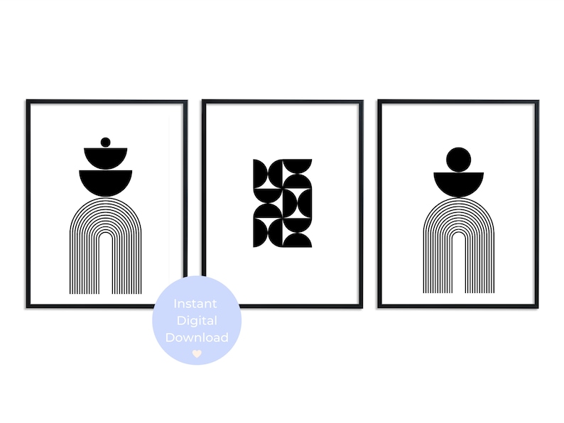 Modern Abstract Wall Art Black and White Decor Prints Living Room Art