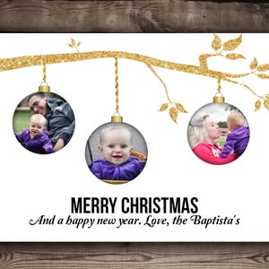Cartão de Natal personalizado com enfeites - Digital