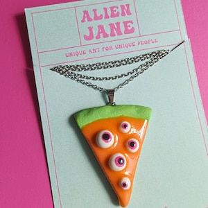 Eye pizza charm necklace - Funny polymer clay food