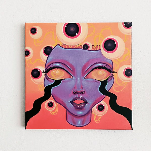 Watching from infinity original acrylic painting on canvas - trippy alien art - unique wall art